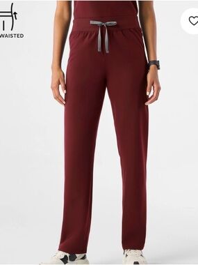 Figs High Waisted Livingston Scrub Pants in Burgundy